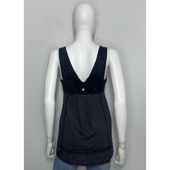 Lululemon Hustle Bustle Tank Womens 8 Heather Black Floral Shelf Bra Drawstring - Picture 6 of 16